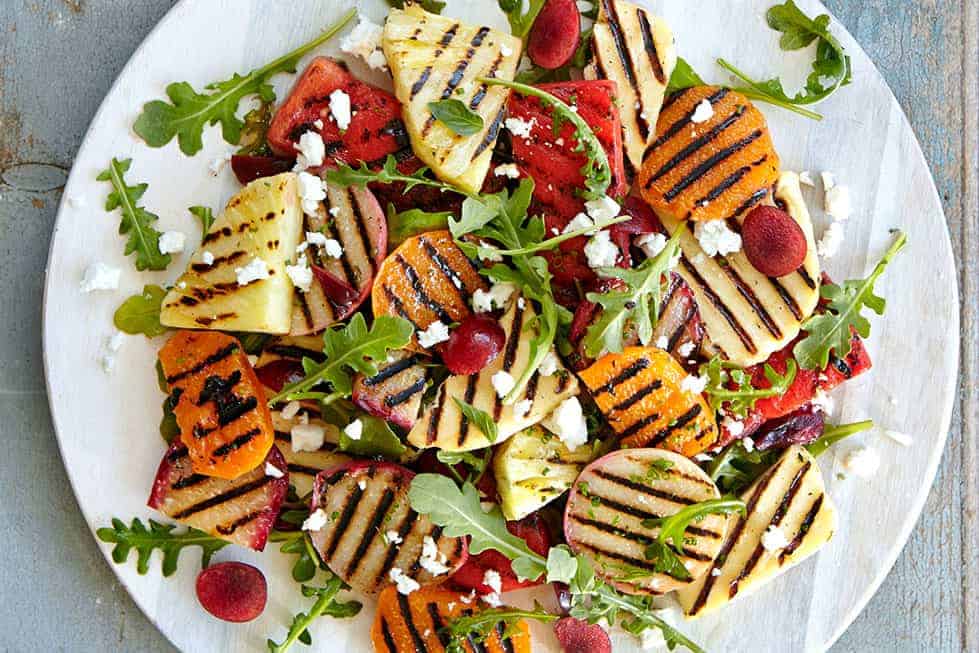 Grilled Pineapple, Watermelon, Peach, Apricot Salad with Cherry Vinaigrette
