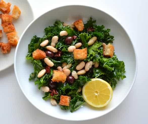 Kale and White Bean Salad with Lemon Rosemary Croutons