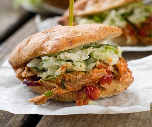 Barbecue Applesauce Pulled Pork Sandwich with Zucchini Slaw