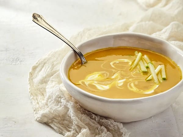 Butternut Squash, Sweet Potato, Carrot & Turmeric Soup with Green Apple Cream