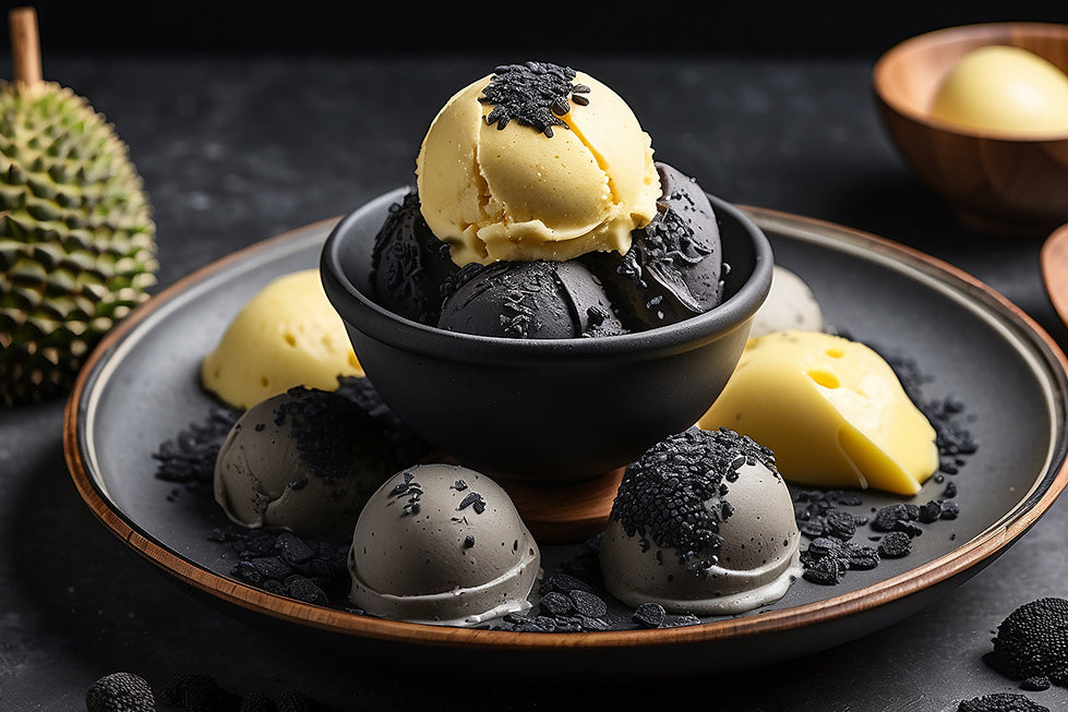 Charcoal Black Sesame and Durian Ice Cream