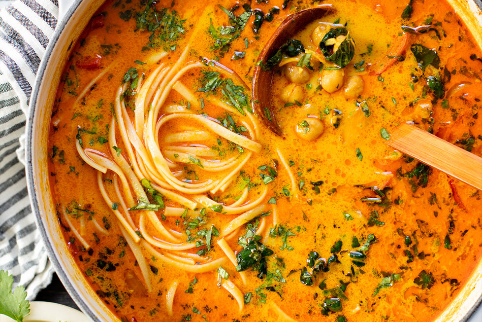 Vegan Creamy chickpeas and coconut milk Noodle Soup