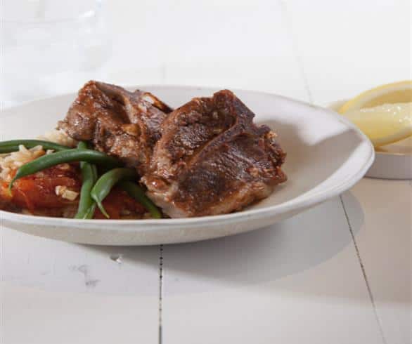 Lebanese Braised Lamb with Green Beans, Tomatoes and Syrian Rice