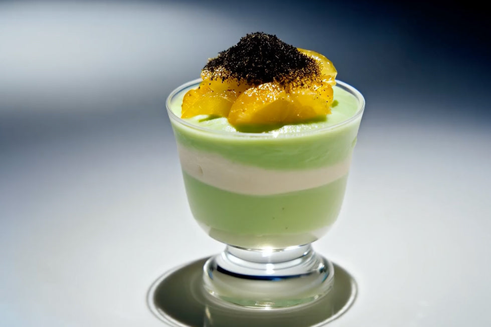 Fennel & Citrus Parfait with Saffron Foam and Black Garlic Dust