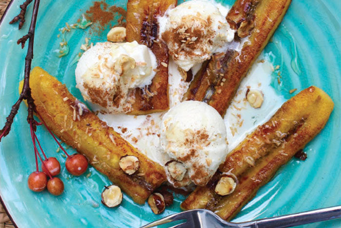 Fried Plantain, Toasted Coconut and Ice Cream
