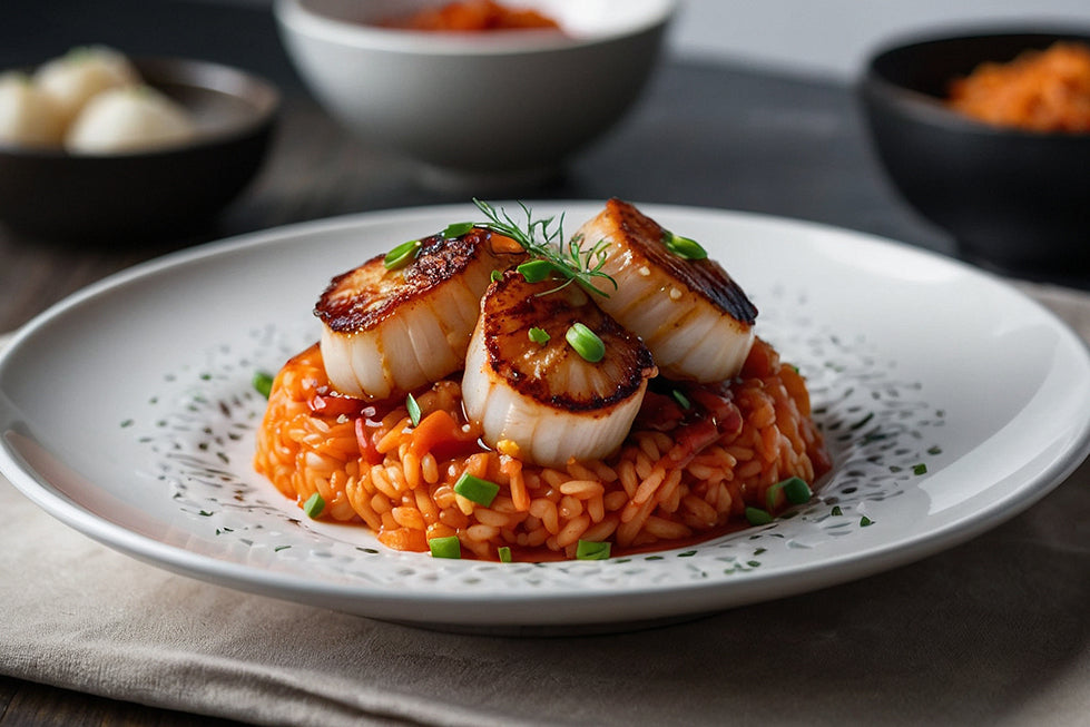 Exploring the Edge of Flavor: Korean-Italian Fusion Cuisine – Gochujang Risotto with Seared Kimchi Scallops