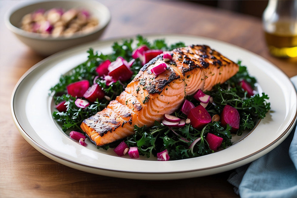 Grilled Salmon with a Side of Kale and Beet Salad