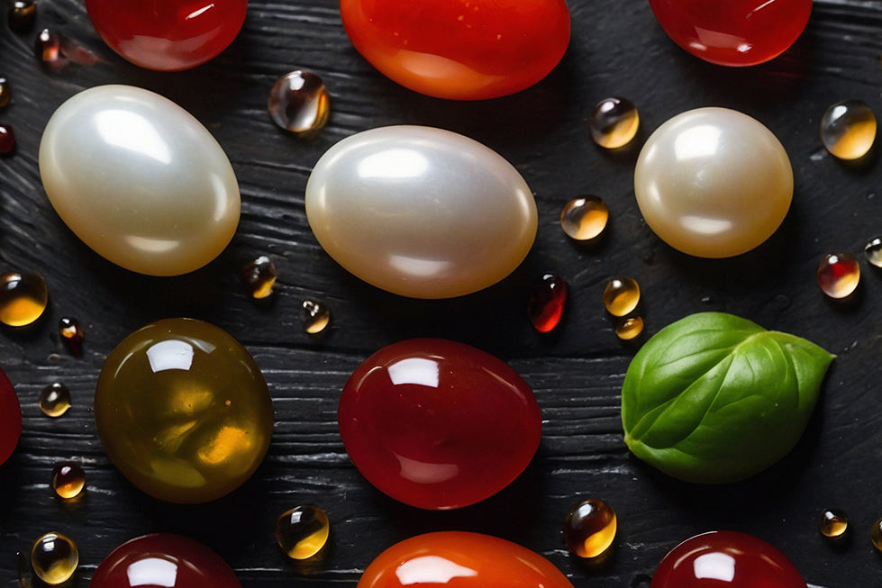 Olive Oil Pearls with a Whimsical Bloody Mary Cloud