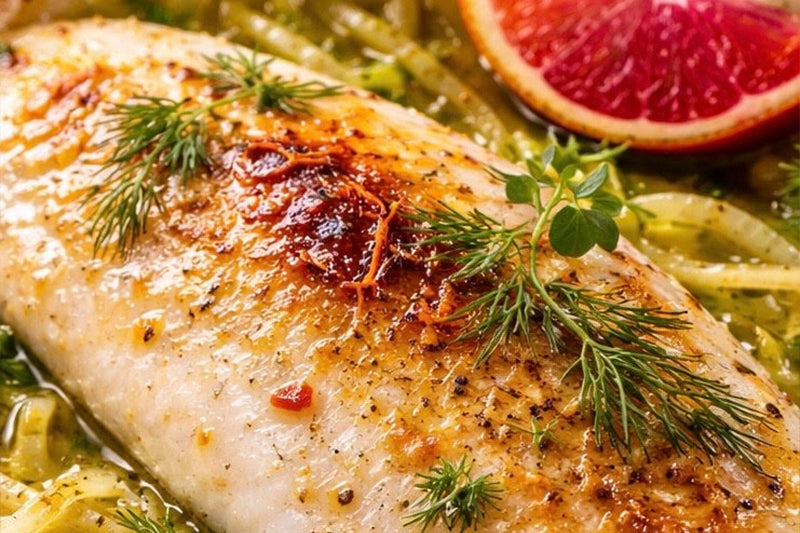 Fluke, Reimagined: A Luminous Oven-Baked Recipe with Miso, Blood Orange and Saffron