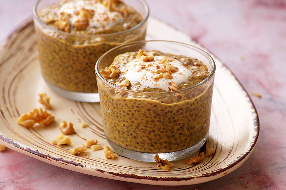 Pumpkin Seed & Almond Panna Cotta with Chia Coulis