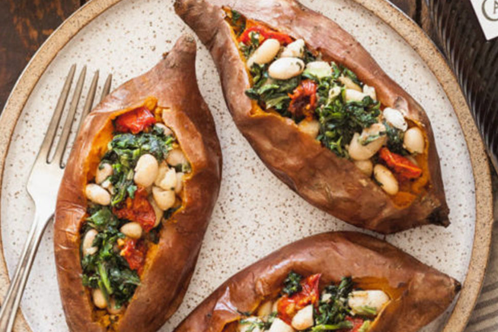 Spinach and Black Bean Stuffed Sweet Potatoes