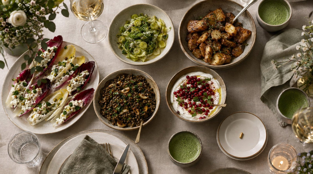 Dinner table of chicory, leeks, lentils and yogurt with one akkermansia capsule, testing the natural Ozempic claim