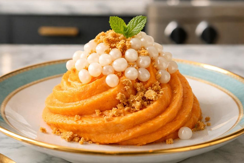 Sweet Potato Mousse with Marshmallow Caviar (Vegetarian, Molecular)