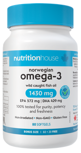 NUTRITION HOUSE Norwegian Omega-3 1430 mg,  Bonus 60 + 20 Softgels