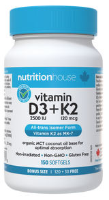 NUTRITION HOUSE Vitamin D3+K2 , Bonus 120 +30 Softgels