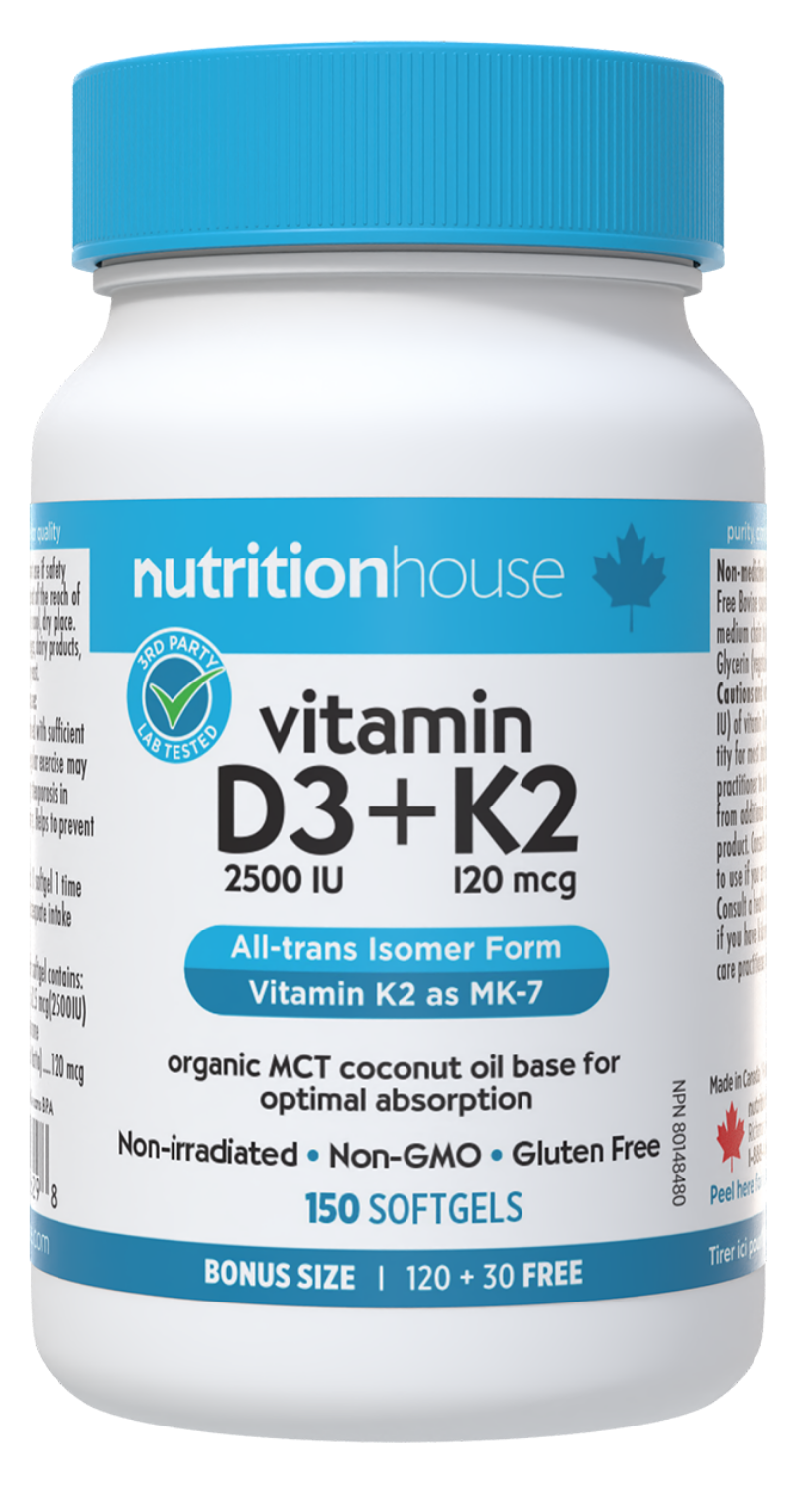 NUTRITION HOUSE Vitamin D3+K2 , Bonus 120 +30 Softgels