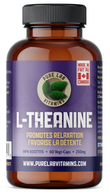 Bottle of Pure Lab Vitamins L-Theanine supplement on a white background
