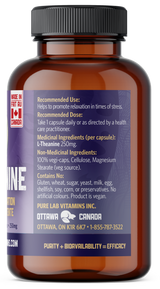 Brown supplement bottle with a blue label on a white background