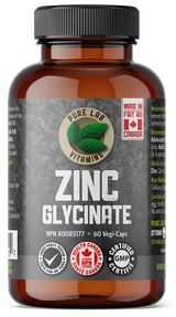 Bottle of Pure Lab Vitamins Zinc Glycinate supplement on a white background
