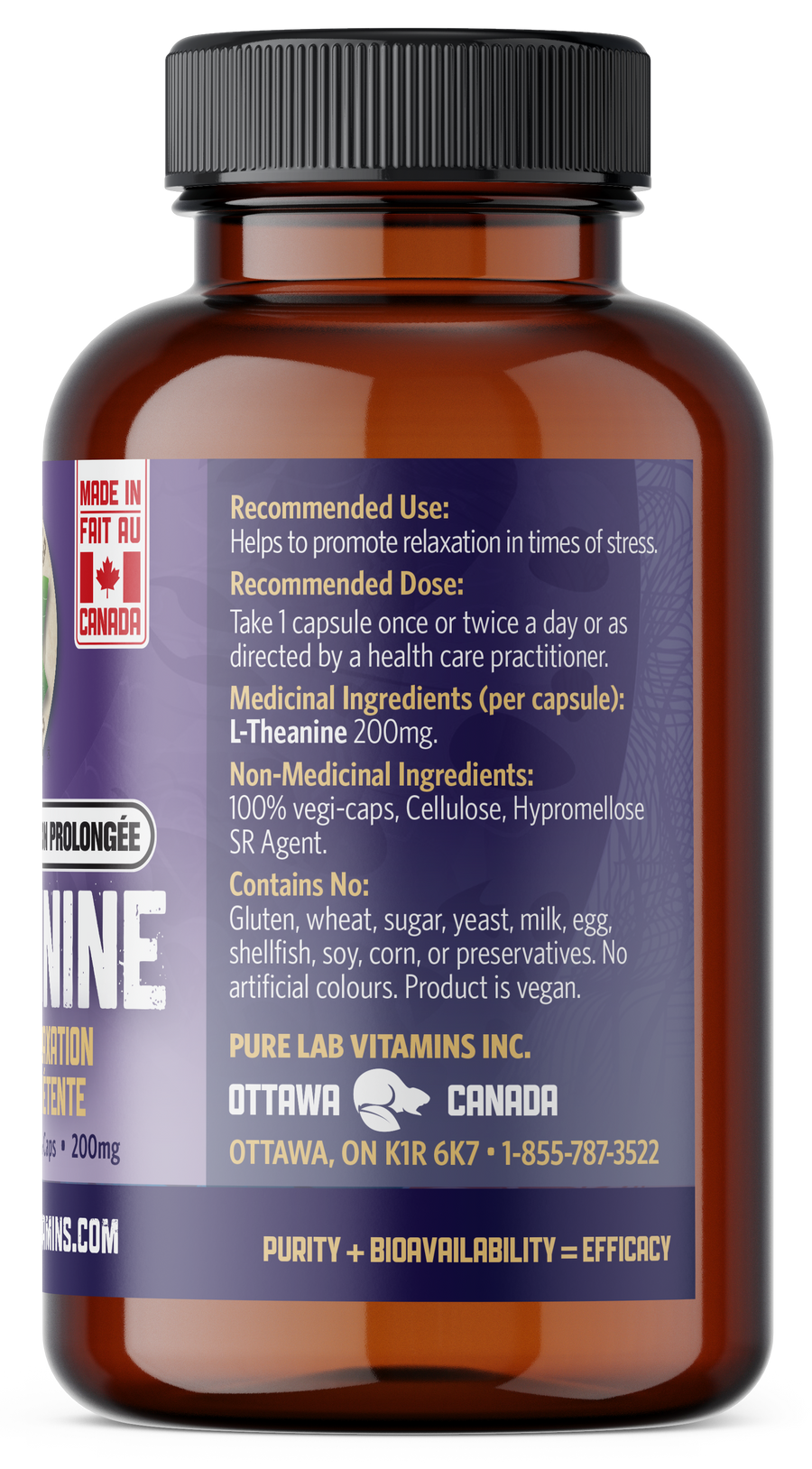 PURE LAB VITAMINS L-Theanine Slow Release (200 mg - 150 veg caps)