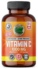 Vitamin C supplement bottle with label on a white background