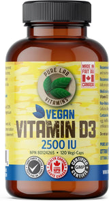 PURE LAB VITAMINS Vegan Vitamin D3 2500 IU (Dry, Crystalline, Pine Source) 120 V-Caps