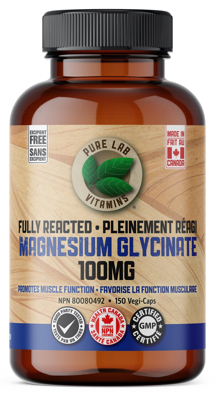 PURE LAB VITAMINS Magnesium Glycinate Fully Reacted 100 mg Excipient Free