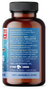 Brown supplement bottle with blue label on a white background