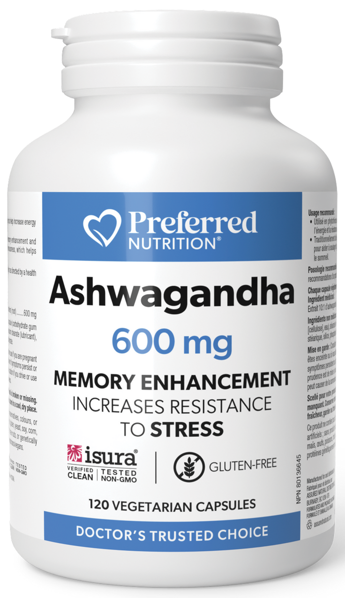 Preferred Nutrition Ashwagandha (600 mg - 120 Vegetarian Capsules)
