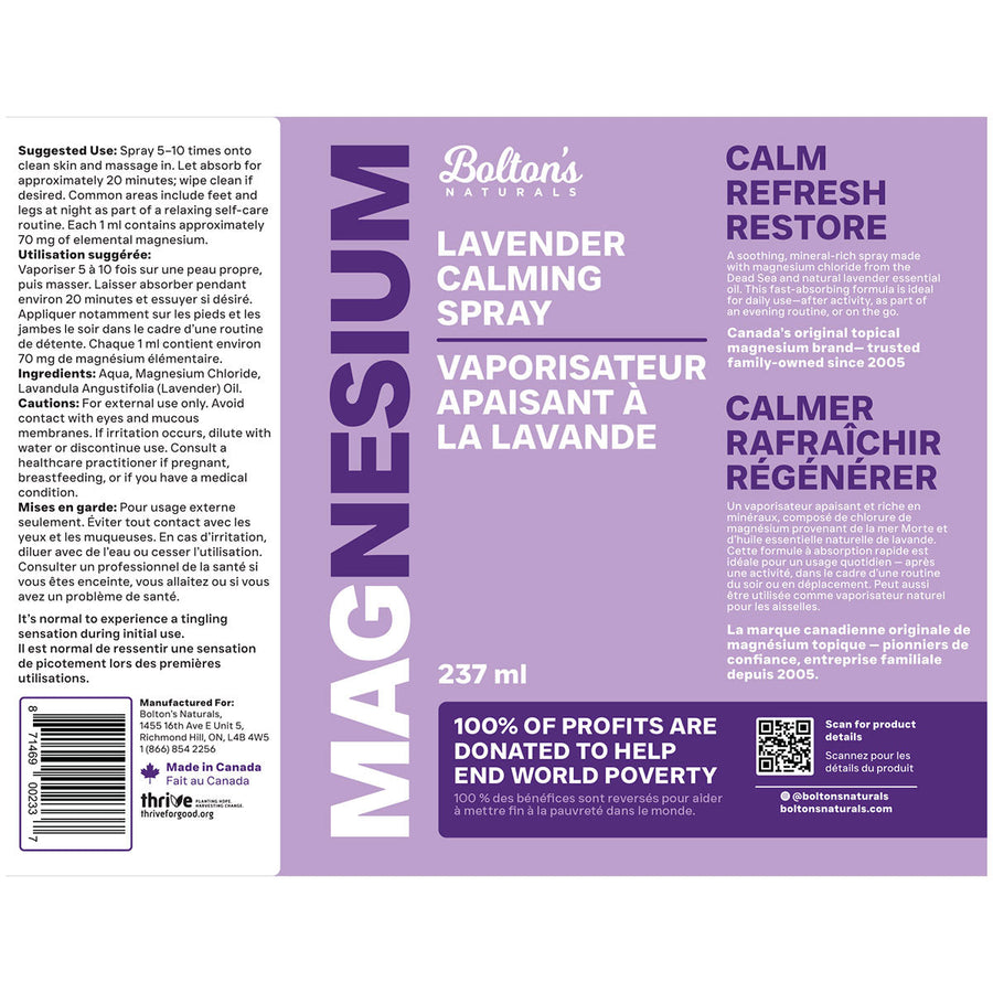 BOLTON'S Magnesium Chloride Spray w Lavender (237 ml)