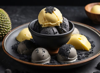 Charcoal Black Sesame and Durian Ice Cream