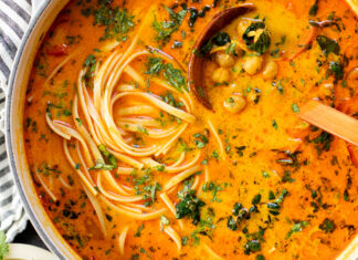 Vegan Creamy chickpeas and coconut milk Noodle Soup