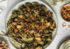 Charred Brussels Sprouts with Miso-Caramel Glaze, Black Garlic Soil, and Crispy Shallot